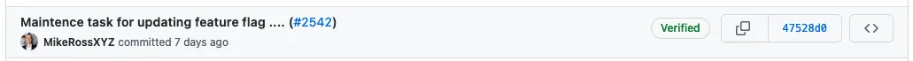 Github commit entry showing thee "Verified" stamp after signing a commit with my GPG key.